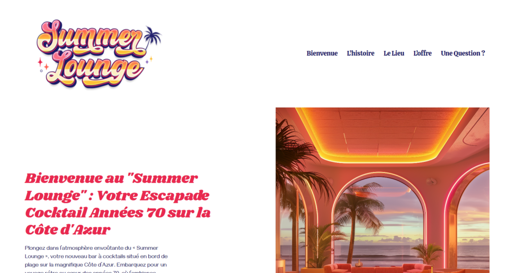 Page d'accueil du site internet Summer Lounge
